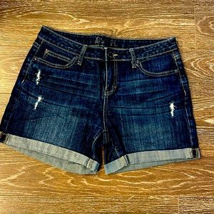 Denim cuffed shorts with distressing